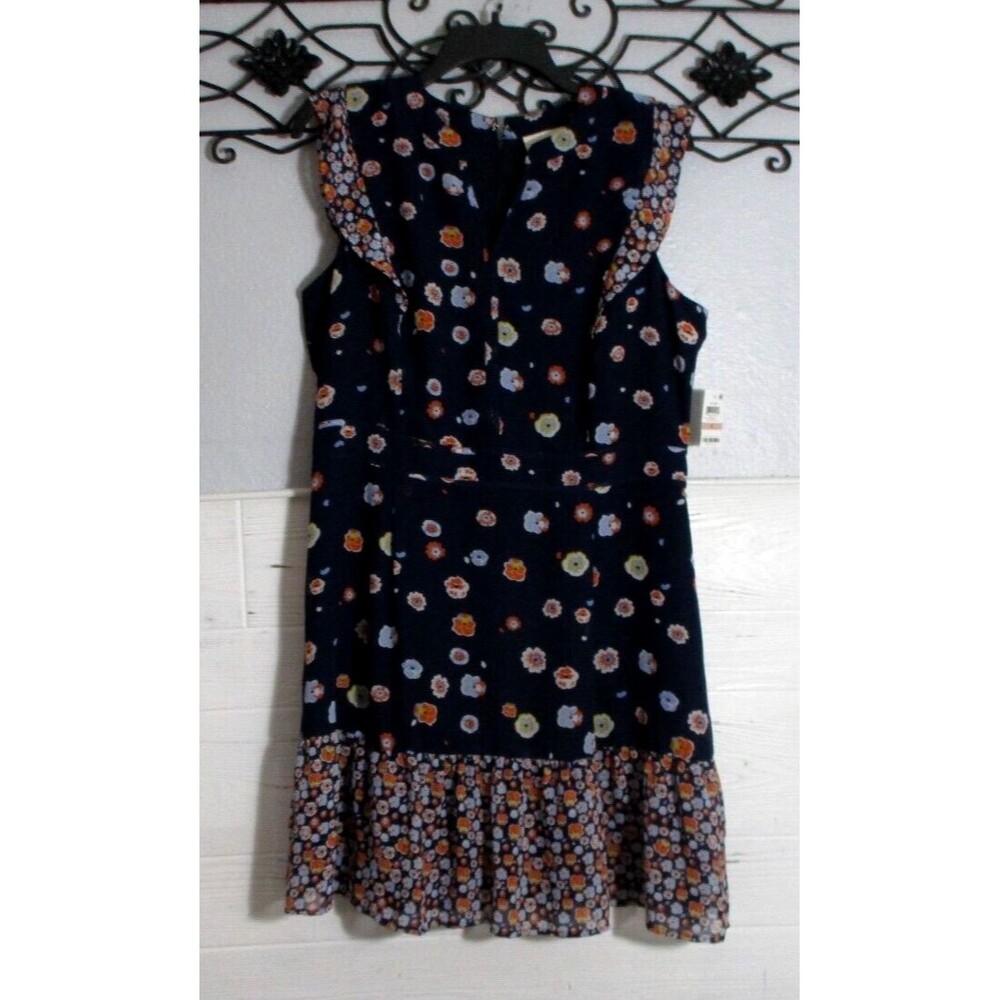 Maison Jules Dress Size 12 Blue Floral Short Sleeve Round Neck
